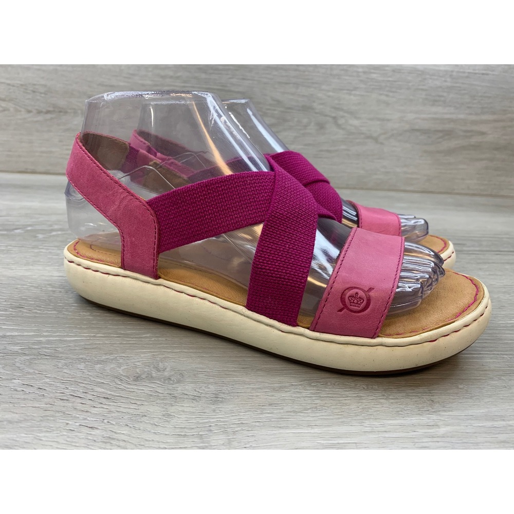 Born Women's Sandals Pink Leather Elastic Crisscross Slingback Comfort 6 Shoes